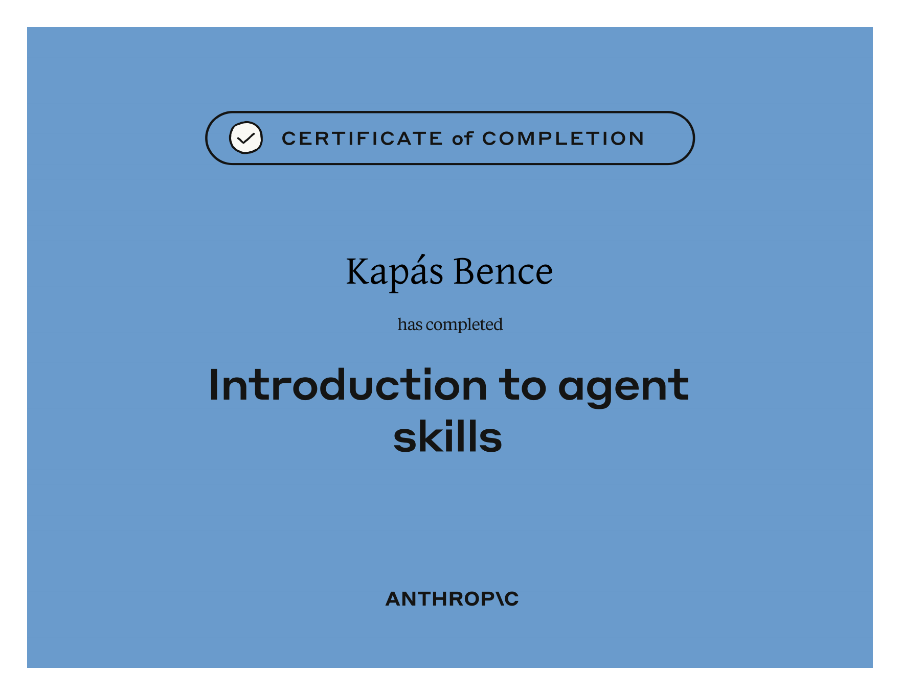 Introduction to Agent Skills certificate of completion from Anthropic