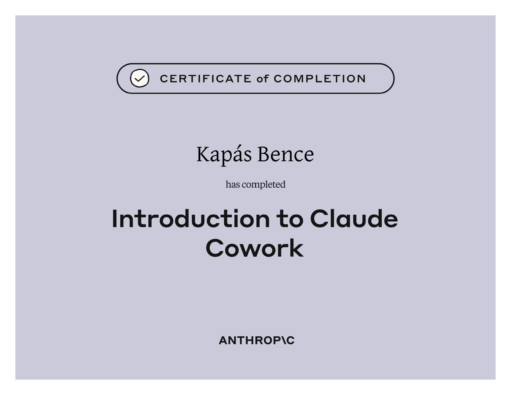 Introduction to Claude Cowork certificate of completion from Anthropic